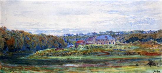 Albert Goodwin (1845-1932) House in a landscape 6 x 13in.